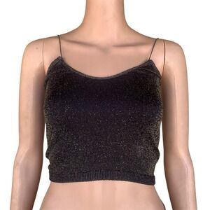 Free People Intimately Tank Top Women's S Black Glittery Crop Sleeveless Party
